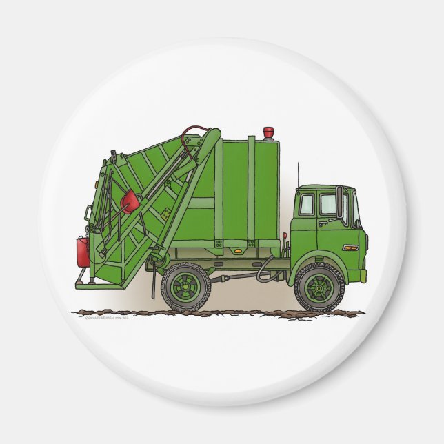Garbage Truck Green Round Magnet (Vorne)