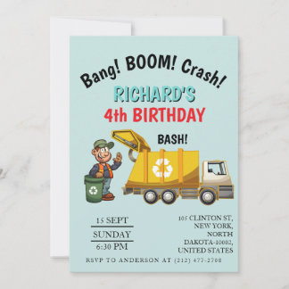 Garbage Truck Themed Kids Trash Party Birthday Einladung