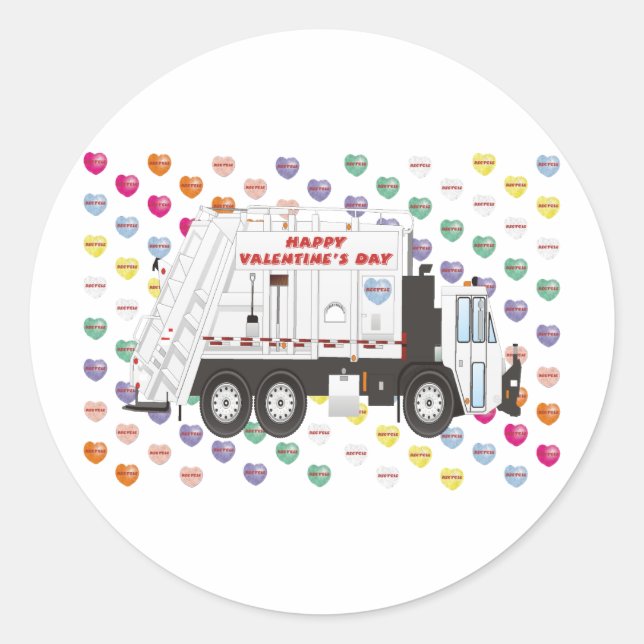 Garbage Truck Valentines Runder Aufkleber (Vorderseite)