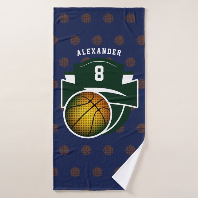 Garçon Ado Basketball Sports Green Navy Nom blanc (Serviette de bain)