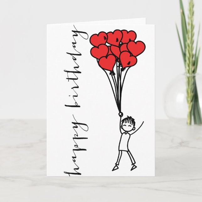 Garçon avec Ballons de Coeur Doodle Bonne carte d' (Devant)