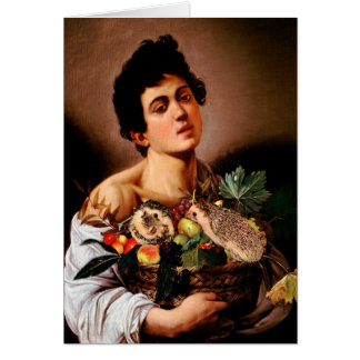Garçon avec un panier de fruit et de quelques