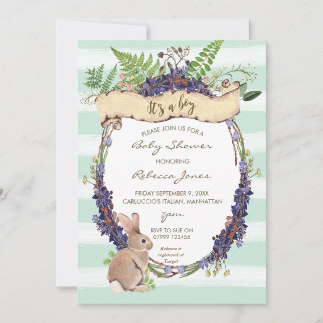garçon baby shower invitation lapin de forêt lapin (Devant)