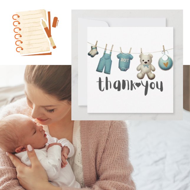 Garçon Baby shower Merci Teddy Ours (Créateur téléchargé)