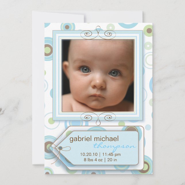 Garçon Blue Polka Dot & Stripes Baby Faire-part (Devant)