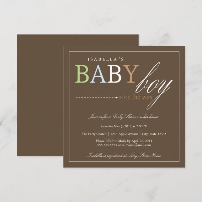 Garçon Carré| Invitation Baby shower (Devant / Derrière)