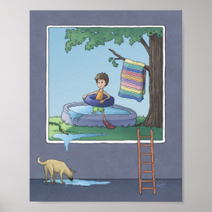 Garçon dans le poster de piscine pour enfants