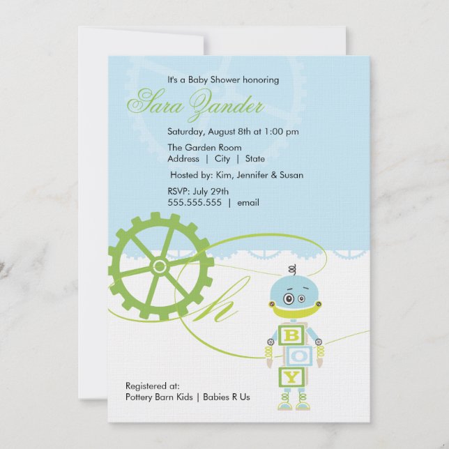 Garçon des invitations | de baby shower de robot (Devant)