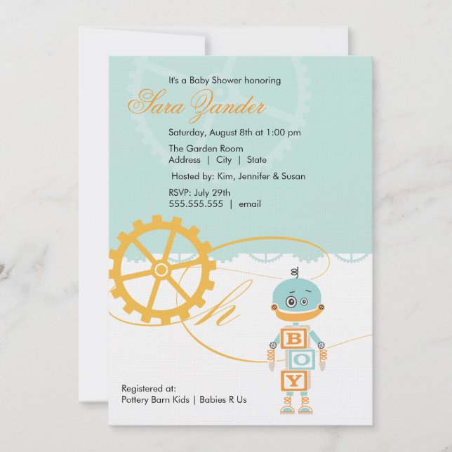 Garçon des invitations | de baby shower de robot (Devant)