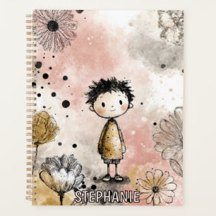 Garçon Fantaisiste Aquarelle avec Accents Floraux