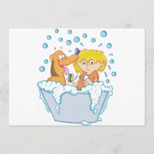 Garçon invitations de lavage d'un chien