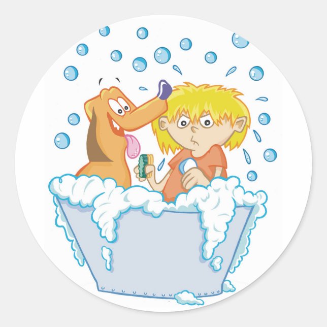 Garçon Laver Un Stickers Chien (Devant)