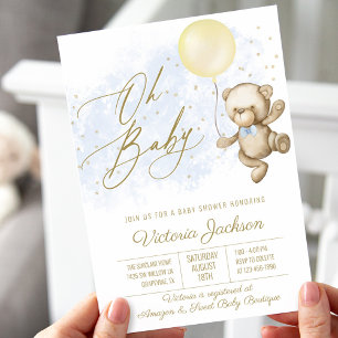Garçon Oh Bébé Ours Balloon Baby shower Invitation