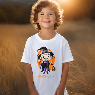 Garçon sorcier avec nom Tshirt Halloween personnal