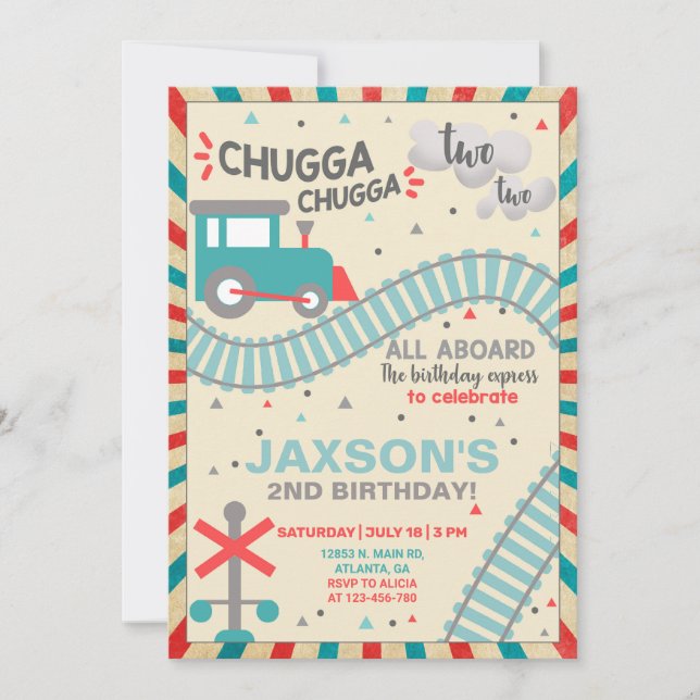 Garçon train 2ème invitation de deuxième anniversa (Devant)