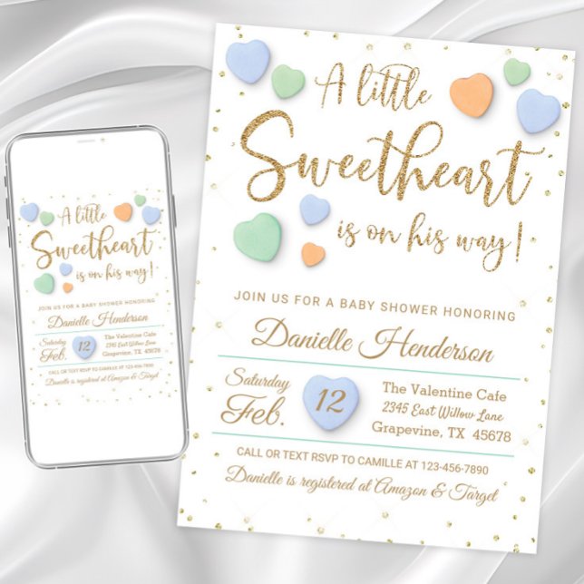 Garçon Valentine Coeur Baby Douche Invitations (Cute valentine hearts little sweetheart baby shower invitation. Two color options are available.)