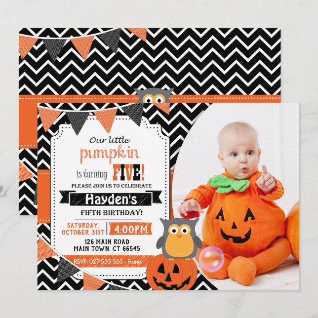 Garçons 5e anniversaire Halloween Invitation anniv (Devant / Derrière)