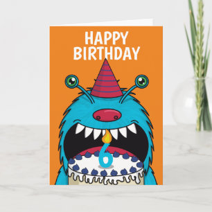 Garçons 6e anniversaire Blue Monster carte mignonn