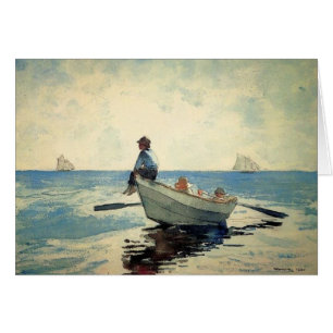 Garçons en mer dans un doris