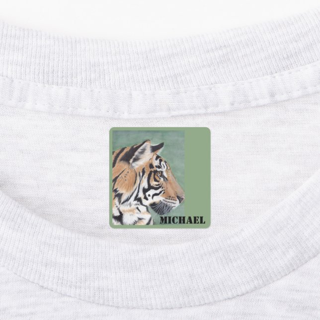 Garçons Fer sur vêtements Étiquette Tigre & NOM (Apposé)