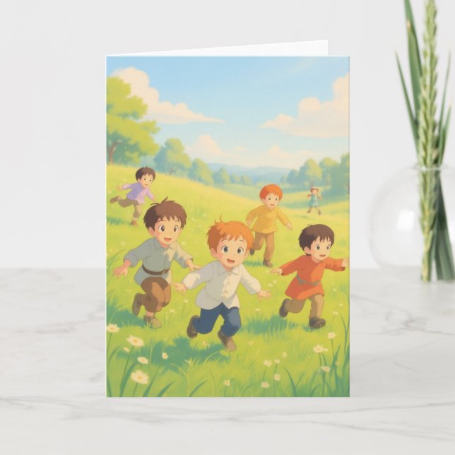 Garçons jouant à la carte Tag (Devant)