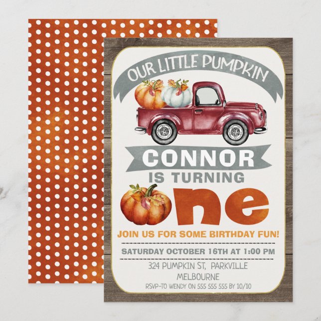 Garçons Notre Petit Citrouille Invitation d'annive (Devant / Derrière)