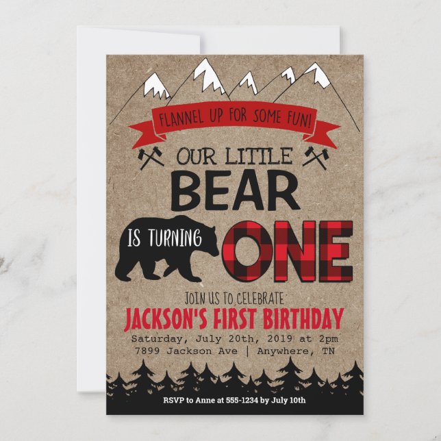 Garçons Petite Ours Invitation Anniversaire (Devant)
