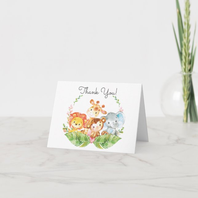 Garçons Safari Jungle Baby shower Merci Note (Devant)