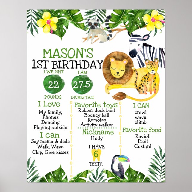 Garçons Safari Premier anniversaire Jalon Poster (Devant)