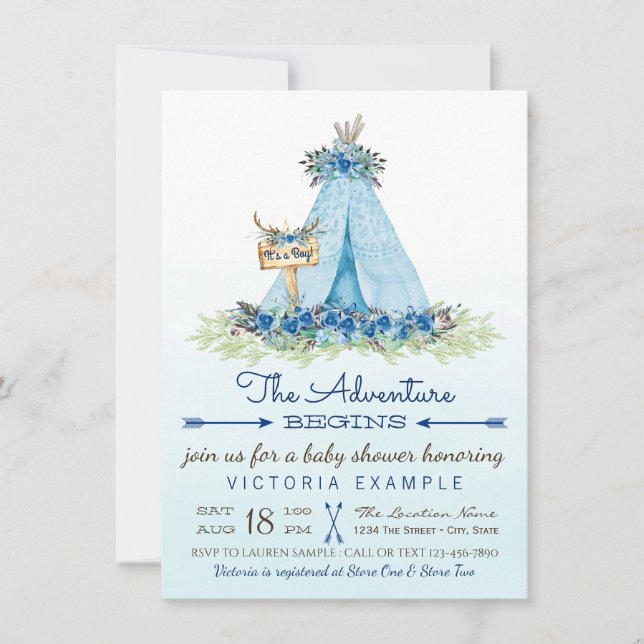 Garçons Tribal TeePee Baby Shower Invitations (Devant)