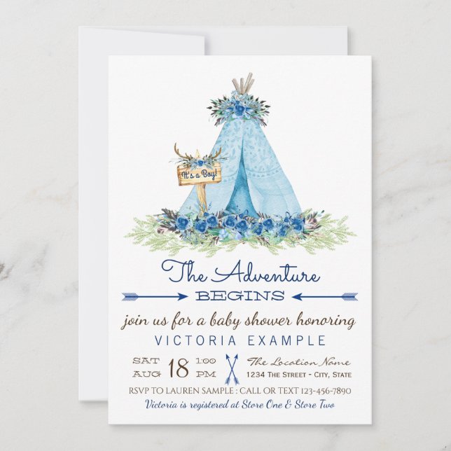 Garçons Tribal TeePee Baby Shower Invitations (Devant)