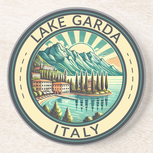Gardasee - Italien Illustration Reisen Kunst, Dich Getränkeuntersetzer (Vorne)