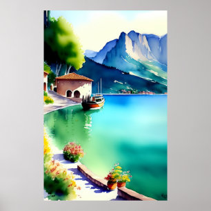 Gardasee (Lago di Garda) Aquarellmalerei Poster