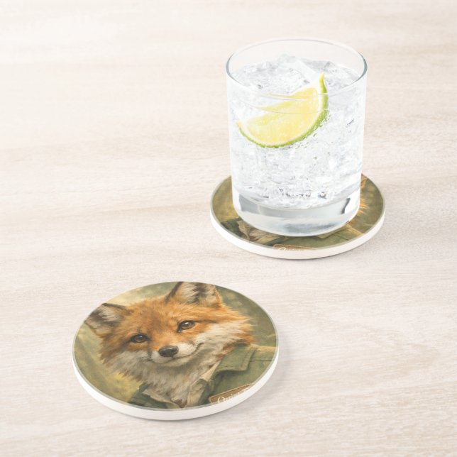 Garde forestier renard • Dessous de verre en grès  (Côté)
