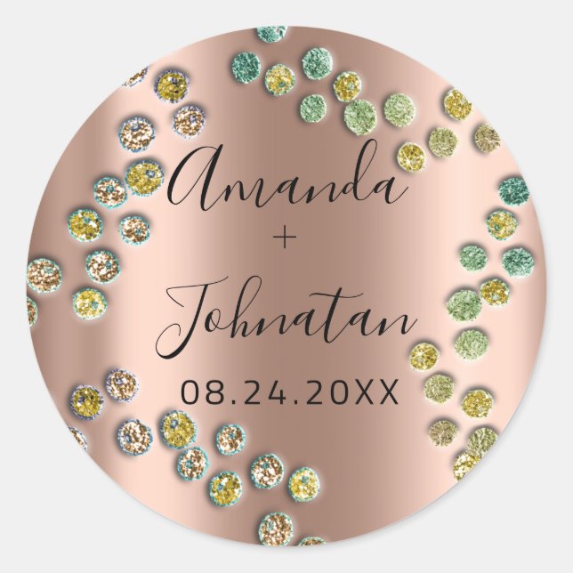 Garden Abstrakt Dots Name Datum Schwarze Rose Runder Aufkleber (Vorderseite)
