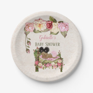 Garden Baby Dusche Bed Rose Girl Pink Ivory Pappteller