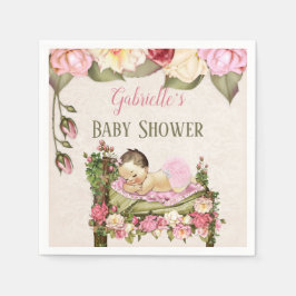 Garden Baby Dusche Bed Rose Girl Pink Ivory Serviette