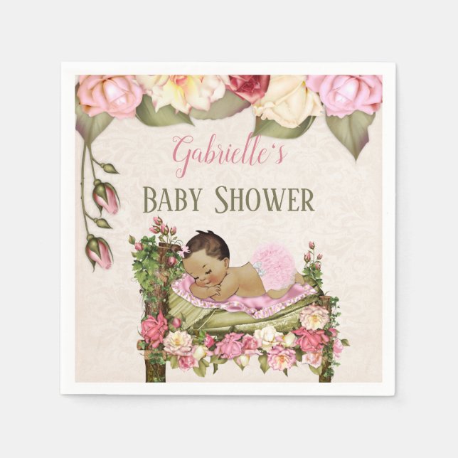 Garden Baby Dusche Bed Rose Girl Pink Ivory Serviette (Vorderseite)