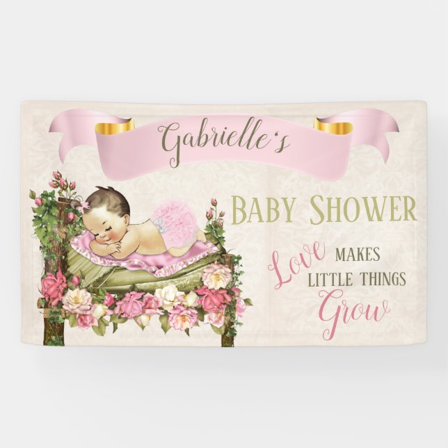Garden Baby Dusche Girl Schlafbett Rose Banner (Horizontal)
