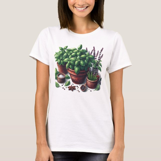 Garden Basil Kräuter Pflanze Lady T - Shirt (Vorderseite)