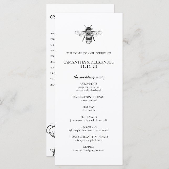 Garden Bee Ceremony Programme (Devant / Derrière)