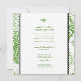 Garden Bee Green Toile Hochzeit Einladung