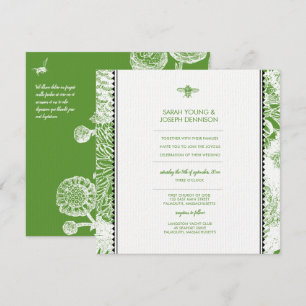 Garden Bee Green Toile Hochzeit Einladung