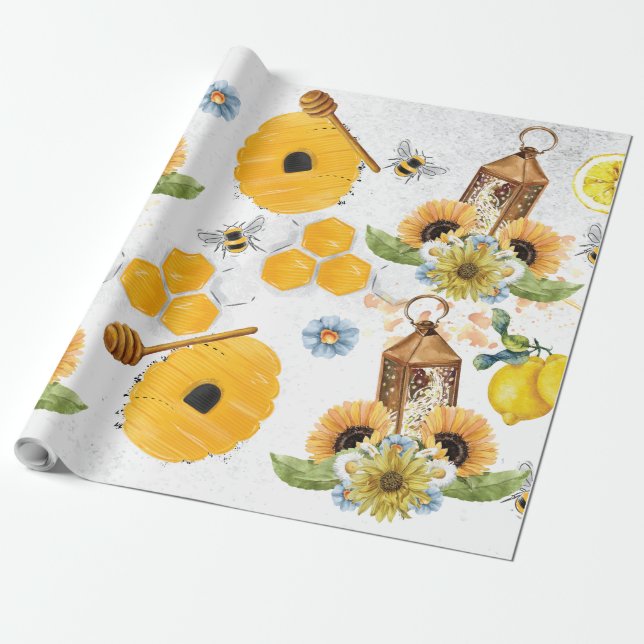 Garden Bee Sonnenblumenmuster Geschenkpapier (Ungerollt)