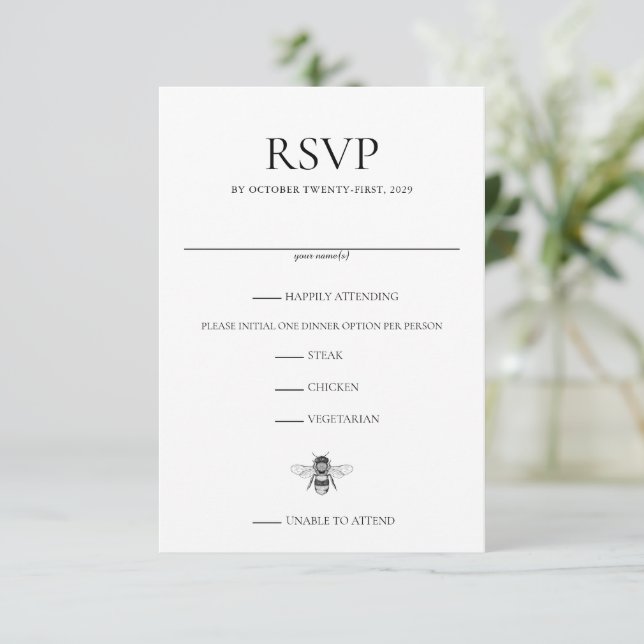 Garden Bee Wedding RSVP Karte (Stehend Vorderseite)