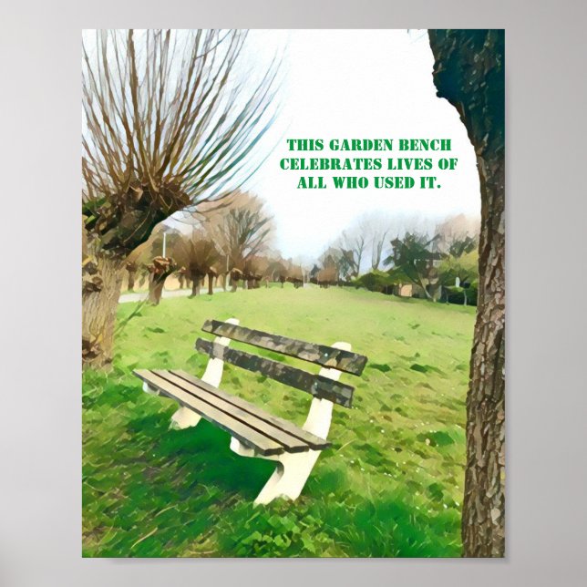 Garden Bench Zitat Blaue Herbstsonne Grünes Gras A Poster (Vorne)