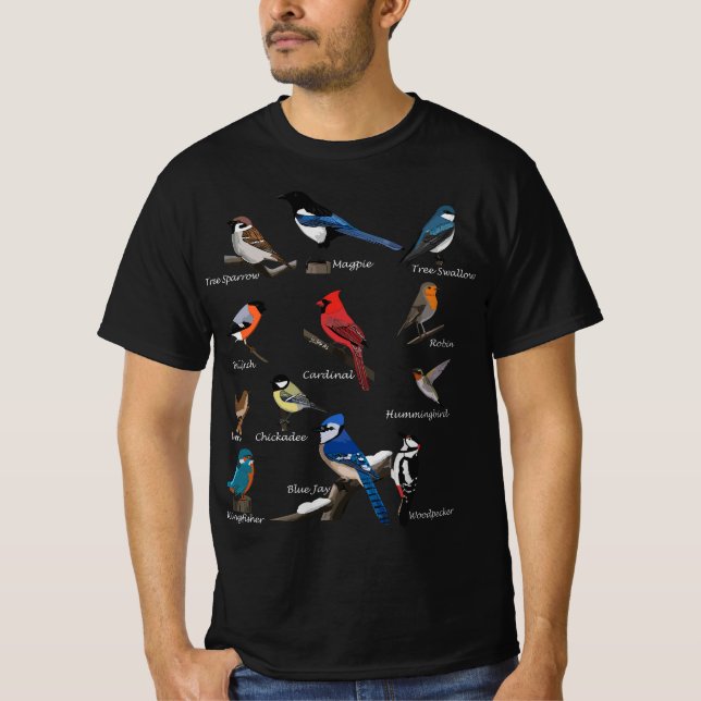 Garden Birds Kardinal Blue Jay Hummingbird Robin W T-Shirt (Vorderseite)