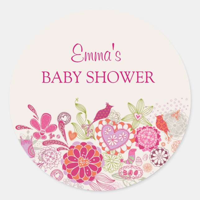 Garden Bloom Bird | Babyduschenaufkleber Runder Aufkleber (Vorderseite)