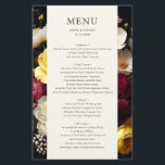 Garden Bloom Dark Wedding Menu<br><div class="desc">Genießen Sie die Eleganz Ihres besonderen Tages mit unserer Personalisierten Elegant Garden Wedding Menu Card. Dieses Menü ist exquisit gestaltet und bietet eine reiche Auswahl an Blumenblüten in tiefbordeauxfarbenem, sonnigen Gelb und unberührtem, weißem, künstlerisch geprägtem Set. Der farbenfrohe Wandteppich besticht durch das lebendige und dennoch raffinierte Ambiente eines blühenden Gartens,...</div>