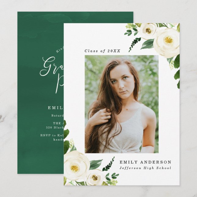 Garden Blooms | Einladungen der Foto Graduation Pa (Vorne/Hinten)